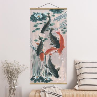 Tableau en tissu avec porte-affiche - Asian Painting Koi In Pond II