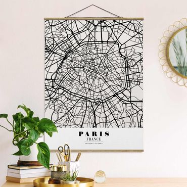 Tableau en tissu avec porte-affiche - Paris City Map - Classic