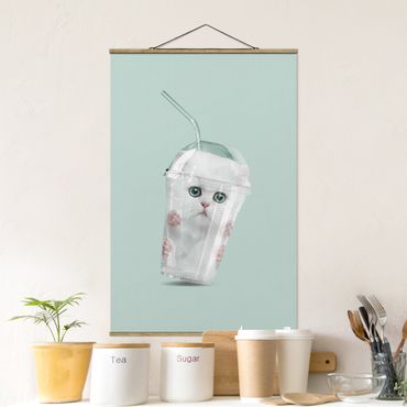 Tableau en tissu avec porte-affiche - Shake With Cat