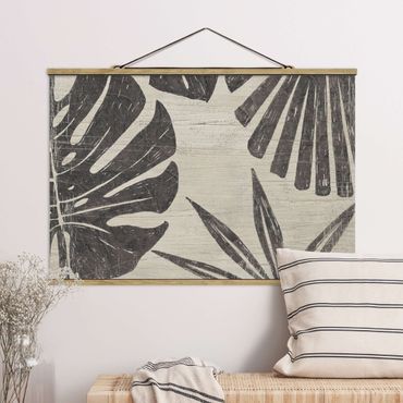 Tableau en tissu avec porte-affiche - Palm Leaves Light Grey Backdrop