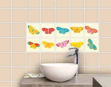Sticker pour carrelage - No.UL723 Butterfly Colourful Set of 10