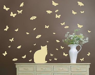 Sticker mural - No.RS68 Cat And Butterflies II