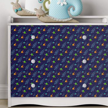Papier adhésif pour meuble - Space Children Pattern With Planets And Stars