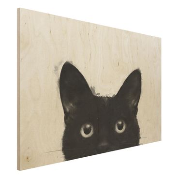 Impression sur bois - Illustration Black Cat On White Painting
