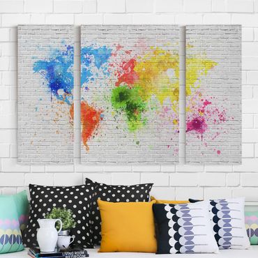 Impression sur toile 3 parties - White Brick Wall World Map