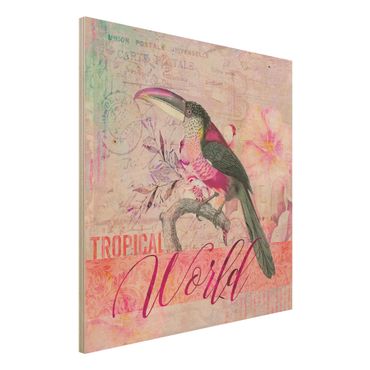 Impression sur bois - Vintage Collage - Tropical World Tucan