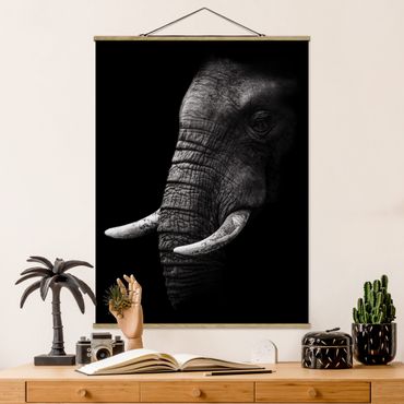 Tableau en tissu avec porte-affiche - Dark Elephant Portrait