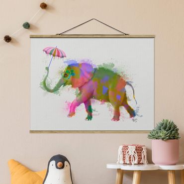 Tableau en tissu avec porte-affiche - Rainbow Splash Elephant
