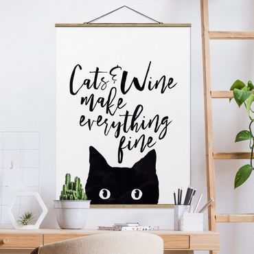 Tableau en tissu avec porte-affiche - Cats And Wine make Everything Fine