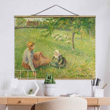 Tableau en tissu avec porte-affiche - Camille Pissarro - The Geese Pasture