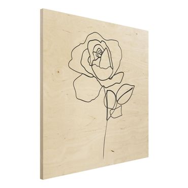 Impression sur bois - Line Art Rose Black White