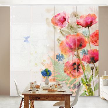 Set de panneaux coulissants - Watercolour Flowers Poppy
