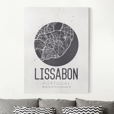 Impression sur toile - Lisbon City Map - Retro