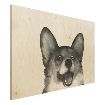 Impression sur bois - Illustration Dog Corgi Black And White Painting