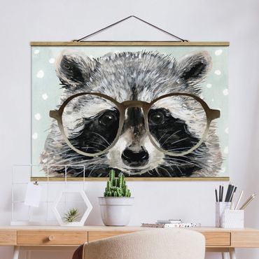Tableau en tissu avec porte-affiche - Animals With Glasses - Raccoon