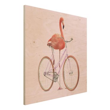 Impression sur bois - Flamingo With Bicycle