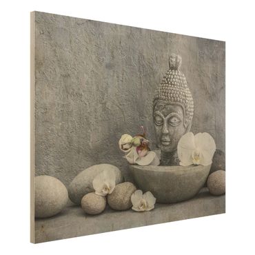 Impression sur bois - Zen Buddha, Orchid And Stone