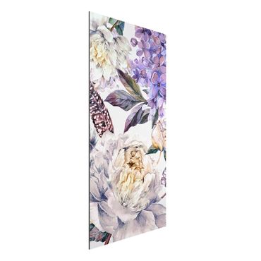 Tableau sur aluminium - Delicate Watercolour Boho Flowers And Feathers Pattern