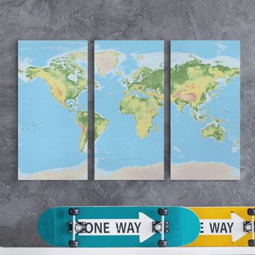 Impression sur toile 3 parties - Physical World Map