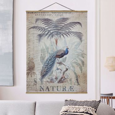 Tableau en tissu avec porte-affiche - Shabby Chic Collage - Peacock