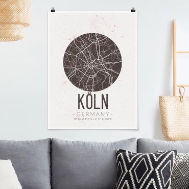 Poster cartes de villes, pays & monde - Cologne City Map - Retro