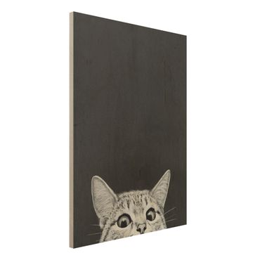 Impression sur bois - Illustration Cat Black And White Drawing