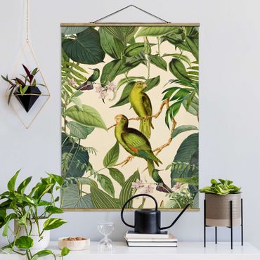 Tableau en tissu avec porte-affiche - Vintage Collage - Parrots In The Jungle