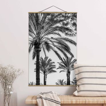 Tableau en tissu avec porte-affiche - Palm Trees At Sunset Black And White