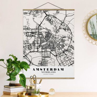 Tableau en tissu avec porte-affiche - Amsterdam City Map - Classic
