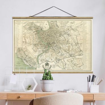 Tableau en tissu avec porte-affiche - Vintage Map Rome Antique