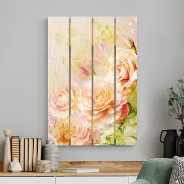 Impression sur bois - Watercolour Rose Composition