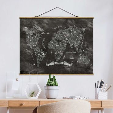 Tableau en tissu avec porte-affiche - Chalk Typography World Map