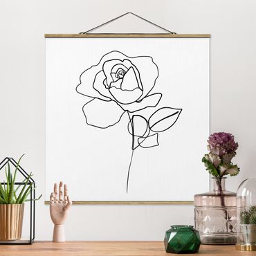 Tableau en tissu avec porte-affiche - Line Art Rose Black White