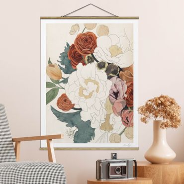 Tableau en tissu avec porte-affiche - Drawing Bouquet Of Flowers In Red And Sepia