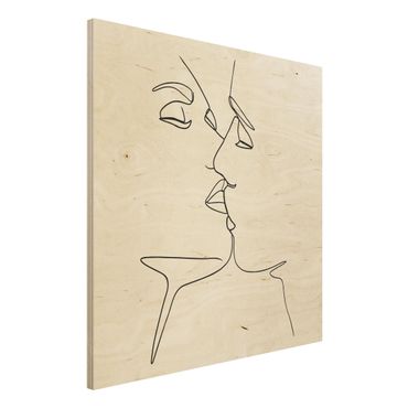 Impression sur bois - Line Art Kiss Faces Black And White