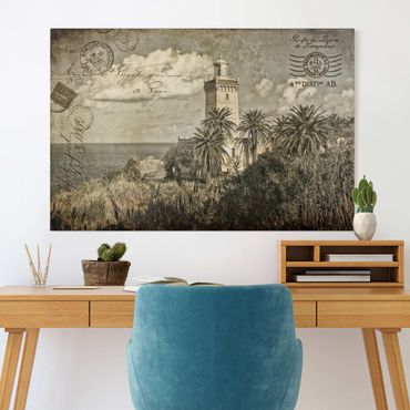 Impression sur toile - Lighthouse And Palm Trees - Vintage Postcard