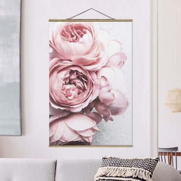 Tableau en tissu avec porte-affiche - Light Pink Peony Flowers Shabby Pastel