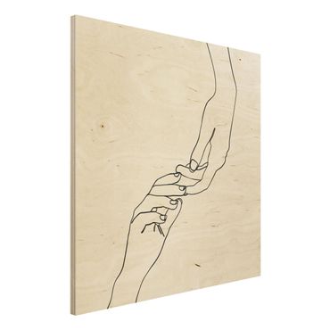 Impression sur bois - Line Art Hands Touching Black And White