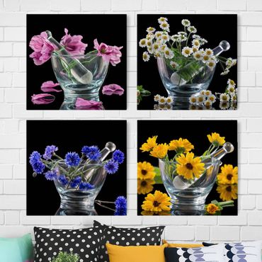 Impression sur toile 4 parties - Flowers in a mortar