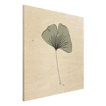 Impression sur bois - Gingko Leaf Line Art