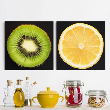 Impression sur toile 2 parties - Lemon and kiwi Close-Up