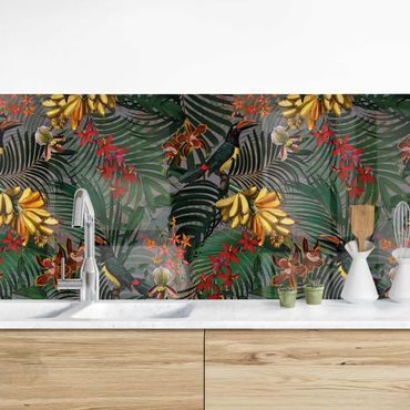 Revêtement mural cuisine - Tropical Ferns With Tucan Green