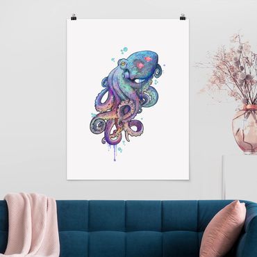Poster - Illustration Octopus Violet Turquoise Painting