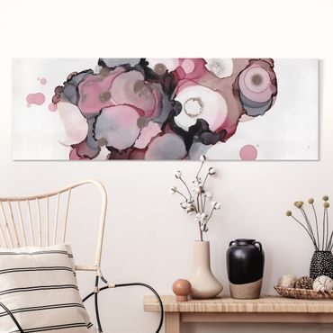 Impression sur toile - Pink Beige Drops With Pink Gold