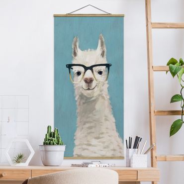 Tableau en tissu avec porte-affiche - Lama With Glasses IV