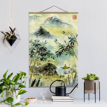 Tableau en tissu avec porte-affiche - Japanese Watercolour Drawing Bamboo Forest