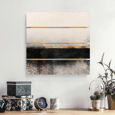 Impression sur bois - Abstract Golden Horizon Black And White