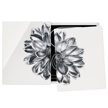 Cache plaques de cuisson en verre - Dahlia Flower Silver Metallic