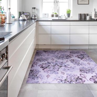 Vinyl Floor Mat - Delicate Watercolour Lilac Blossom Pattern - Square Format 1:1