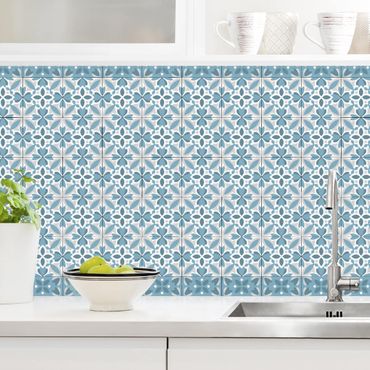 Revêtement mural cuisine - Geometrical Tile Mix Blossom Blue Grey